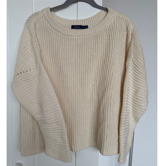Polo Ralph Lauren Women's Cream 100% Cotton Chunky Knit Sweater, Size L, EUC - Picture 1 of 5